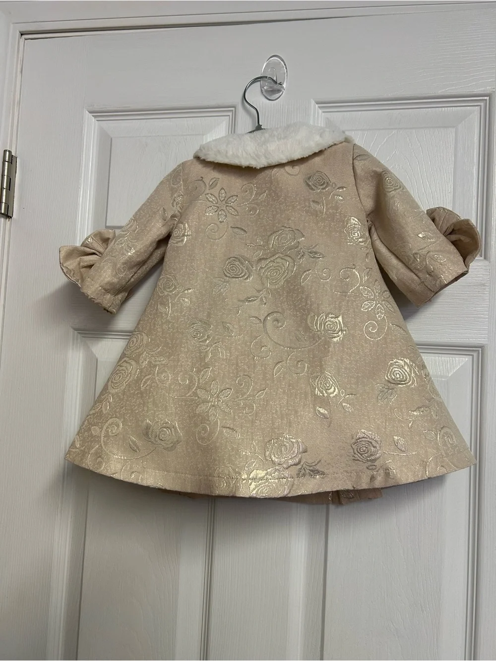 Blueberi Boulevard Champagne Dress With Roses and Coat With Roses Print